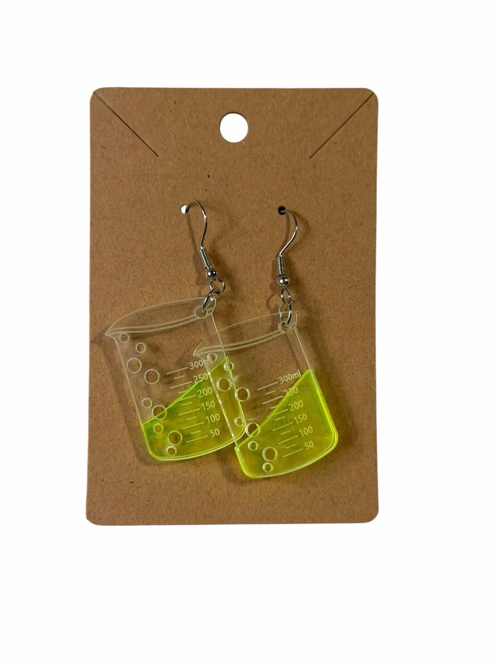 Clear Neon Yellow Beaker Earrings - Brand Not Specified